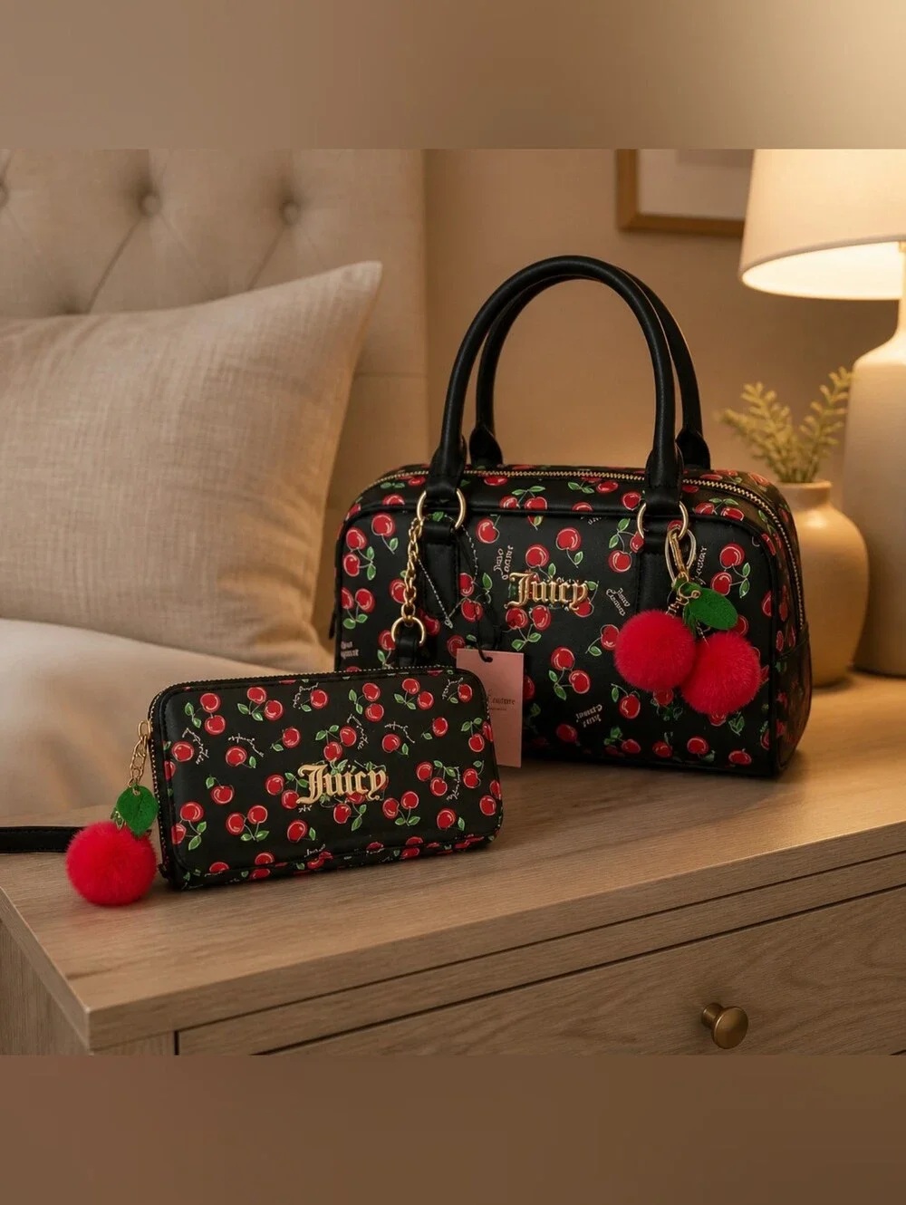 Juicy Couture Black Cherry Satchel & Wallet 2 Piece Set